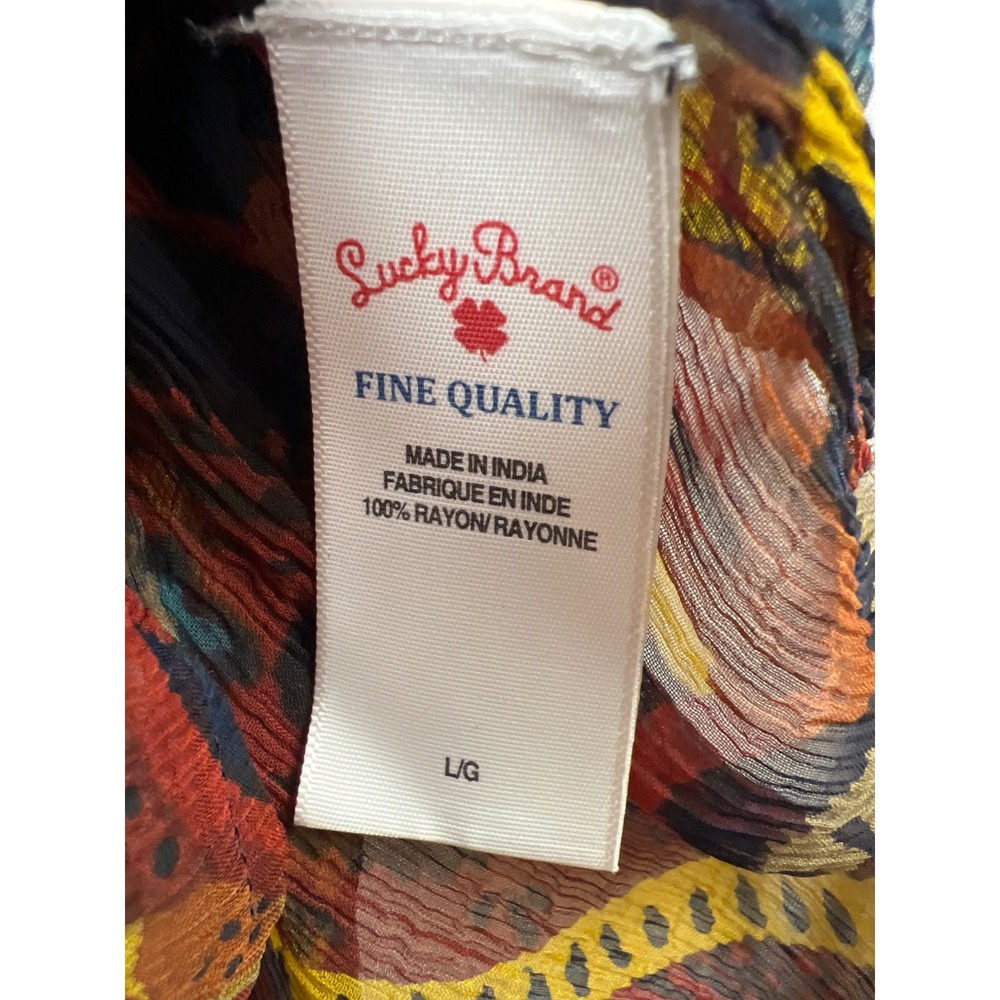 Lucky Brand Blouse Womens Large Multi Color Paisley Sheer High Low V-Neck Top - Picture 3 of 7